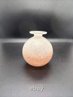 Art Glass Vase Isle of Wight Studio Glass Handblown Milky Pink UK Signed 3.5