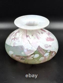 Art Glass Vase Isle of Wight Studio Glass Handblown Milky white Pink UK with lab