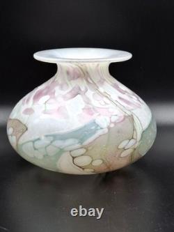 Art Glass Vase Isle of Wight Studio Glass Handblown Milky white Pink UK with lab
