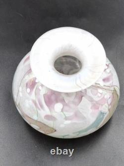 Art Glass Vase Isle of Wight Studio Glass Handblown Milky white Pink UK with lab