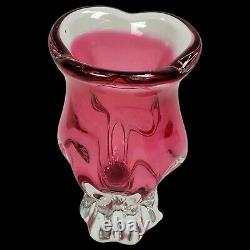 Art Glass Vase Josef Hospodka Chribska Glassworks 60s Czech Pink Red MCM Footed