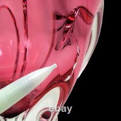Art Glass Vase Josef Hospodka Chribska Glassworks 60s Czech Pink Red MCM Footed