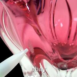 Art Glass Vase Josef Hospodka Chribska Glassworks 60s Czech Pink Red MCM Footed