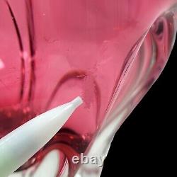 Art Glass Vase Josef Hospodka Chribska Glassworks 60s Czech Pink Red MCM Footed