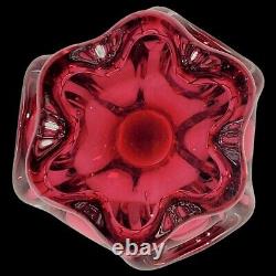 Art Glass Vase Josef Hospodka Chribska Glassworks 60s Czech Pink Red MCM Footed