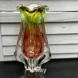 Art Glass Vase Josef Hospodka for Chribska Glassworks 1960s Bohemian Pink Green