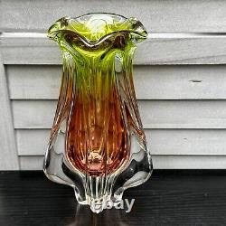 Art Glass Vase Josef Hospodka for Chribska Glassworks 1960s Bohemian Pink Green