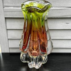 Art Glass Vase Josef Hospodka for Chribska Glassworks 1960s Bohemian Pink Green