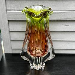Art Glass Vase Josef Hospodka for Chribska Glassworks 1960s Bohemian Pink Green