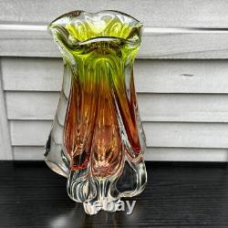 Art Glass Vase Josef Hospodka for Chribska Glassworks 1960s Bohemian Pink Green
