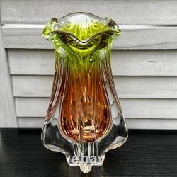Art Glass Vase Josef Hospodka for Chribska Glassworks 1960s Bohemian Pink Green