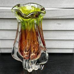 Art Glass Vase Josef Hospodka for Chribska Glassworks 1960s Bohemian Pink Green