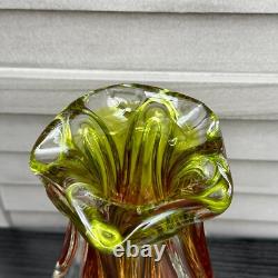 Art Glass Vase Josef Hospodka for Chribska Glassworks 1960s Bohemian Pink Green