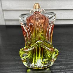 Art Glass Vase Josef Hospodka for Chribska Glassworks 1960s Bohemian Pink Green