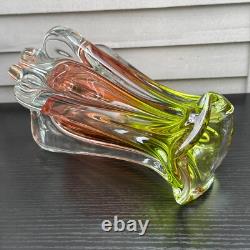 Art Glass Vase Josef Hospodka for Chribska Glassworks 1960s Bohemian Pink Green