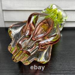 Art Glass Vase Josef Hospodka for Chribska Glassworks 1960s Bohemian Pink Green