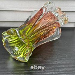 Art Glass Vase Josef Hospodka for Chribska Glassworks 1960s Bohemian Pink Green