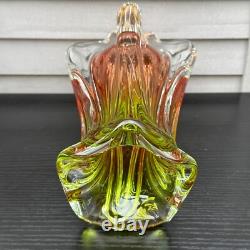 Art Glass Vase Josef Hospodka for Chribska Glassworks 1960s Bohemian Pink Green