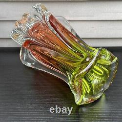 Art Glass Vase Josef Hospodka for Chribska Glassworks 1960s Bohemian Pink Green