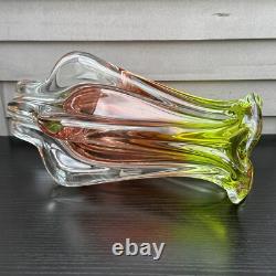 Art Glass Vase Josef Hospodka for Chribska Glassworks 1960s Bohemian Pink Green