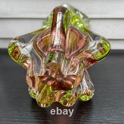 Art Glass Vase Josef Hospodka for Chribska Glassworks 1960s Bohemian Pink Green