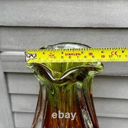 Art Glass Vase Josef Hospodka for Chribska Glassworks 1960s Bohemian Pink Green