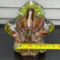 Art Glass Vase Josef Hospodka for Chribska Glassworks 1960s Bohemian Pink Green