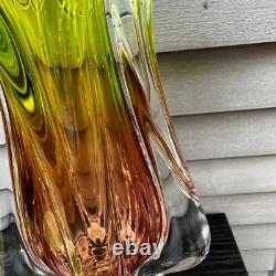 Art Glass Vase Josef Hospodka for Chribska Glassworks 1960s Bohemian Pink Green