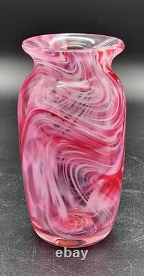 Art Glass Vase Pink White Abstract Swirl Cased Clear Polished Pontil 6T Heavy