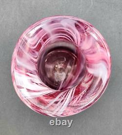 Art Glass Vase Pink White Abstract Swirl Cased Clear Polished Pontil 6T Heavy