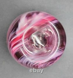 Art Glass Vase Pink White Abstract Swirl Cased Clear Polished Pontil 6T Heavy