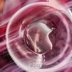 Art Glass Vase Pink White Abstract Swirl Cased Clear Polished Pontil 6T Heavy
