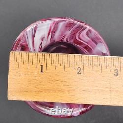 Art Glass Vase Pink White Abstract Swirl Cased Clear Polished Pontil 6T Heavy