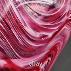Art Glass Vase Pink White Abstract Swirl Cased Clear Polished Pontil 6T Heavy