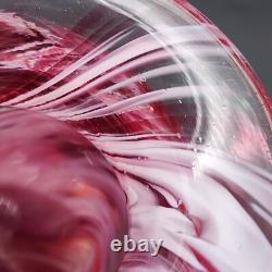 Art Glass Vase Pink White Abstract Swirl Cased Clear Polished Pontil 6T Heavy