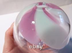 Art Glass Vase Signed Rachael Woodman 1984 Jersey Pink & Blue Unusual Round