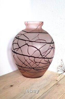 Art Nouveau Bohemian veined glass vase by Kralik Late 19th Czech threaded corded