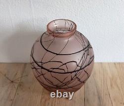Art Nouveau Bohemian veined glass vase by Kralik Late 19th Czech threaded corded