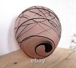 Art Nouveau Bohemian veined glass vase by Kralik Late 19th Czech threaded corded