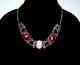 Art Nouveau Czech Neiger Bros Pink Moonstone Red Enamel Dot & Leaf Necklace