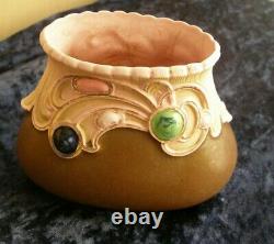 Art Nouveau/Jugendstil Schafer & Vater Jewelled Pottery Vase, pink/brown 4