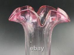 Art Nouveau Pink Tinted Scalloped Rim Glass Vase With Shell Feet