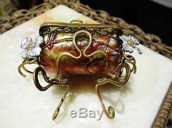 Art Nouveau Victorian Loetz Glass Ormolu Perfume Bottle Trinket Casket Mirror