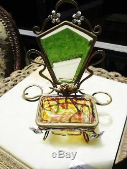 Art Nouveau Victorian Loetz Glass Ormolu Perfume Bottle Trinket Casket Mirror