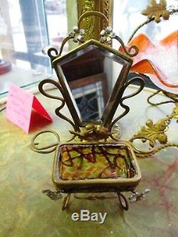 Art Nouveau Victorian Loetz Glass Ormolu Perfume Bottle Trinket Casket Mirror