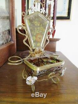 Art Nouveau Victorian Loetz Glass Ormolu Perfume Bottle Trinket Casket Mirror