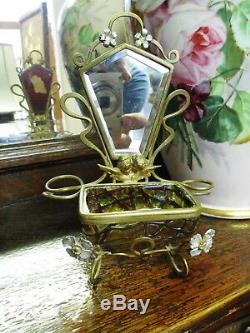 Art Nouveau Victorian Loetz Glass Ormolu Perfume Bottle Trinket Casket Mirror