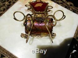 Art Nouveau Victorian Loetz Glass Ormolu Perfume Bottle Trinket Casket Mirror