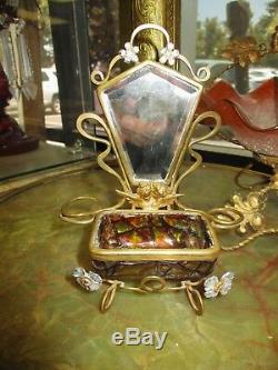 Art Nouveau Victorian Loetz Glass Ormolu Perfume Bottle Trinket Casket Mirror
