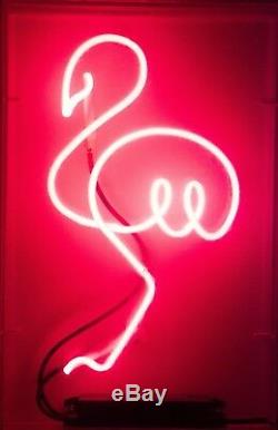 Art Real Neon Glass Light Sign Vintage Pink Flamingo In A Box Decor Gift Pub